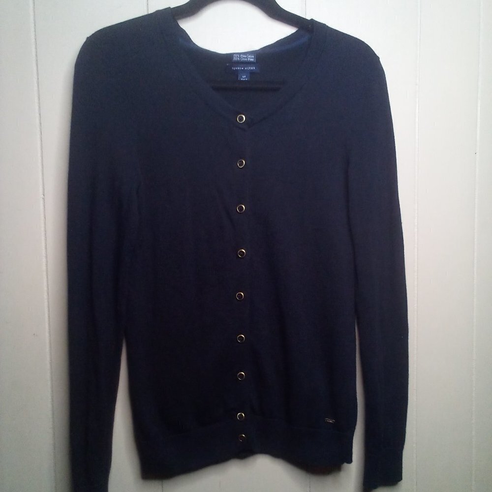 Tommy Hilfiger Sweater Cardigan S Button Up Long Sleeve Black